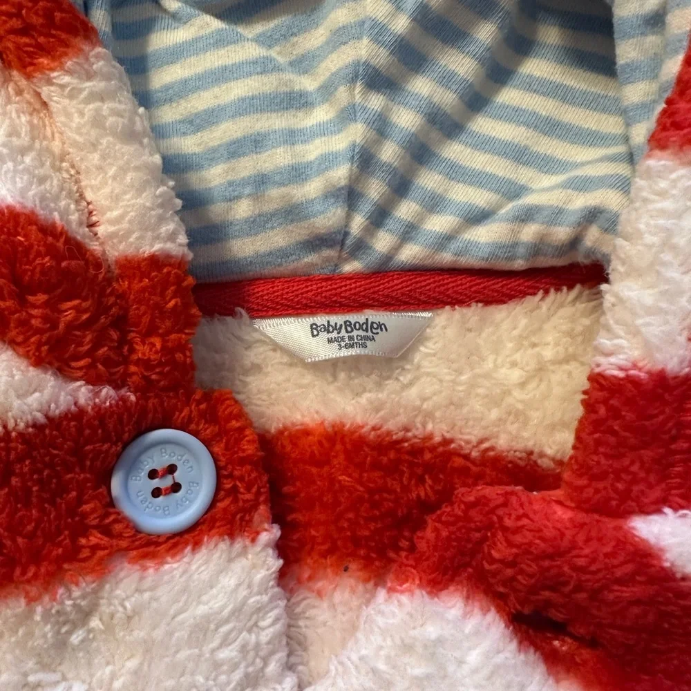 Baby Boden Red and White Striped Fleece Jacket - Picture 3 of 3